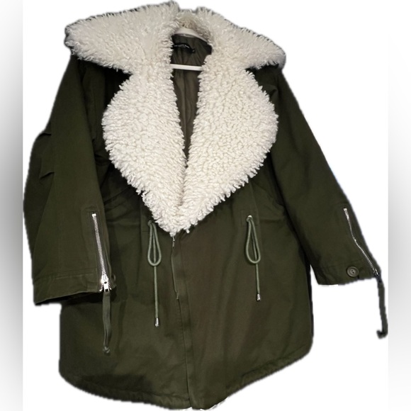 ✨Host Pick✨The DIUDIU Room Oversized Olive Green Sherpa Coat Size Small - Picture 10 of 14